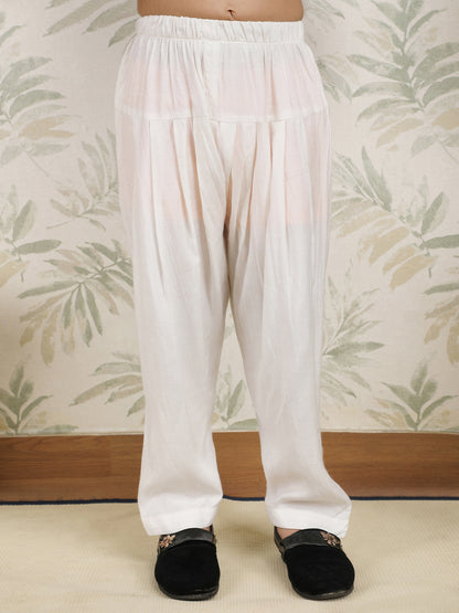 Polka Tots Full Sleeves Textured Pathani Kurta Set - Black