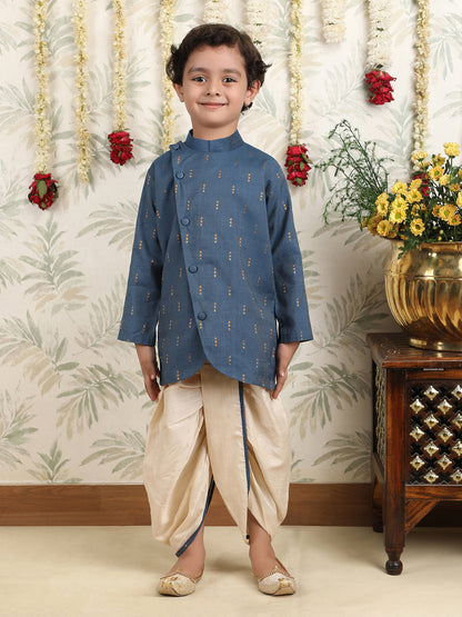 Polka Tots Full Sleeve Angrakha Top With Dhoti - Grey