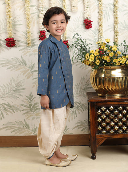 Polka Tots Full Sleeve Angrakha Top With Dhoti - Grey