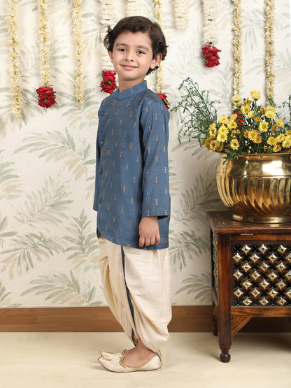 Polka Tots Full Sleeve Angrakha Top With Dhoti - Grey