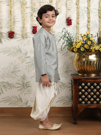 Polka Tots Full Sleeve Angrakha Top With Dhoti - Grey