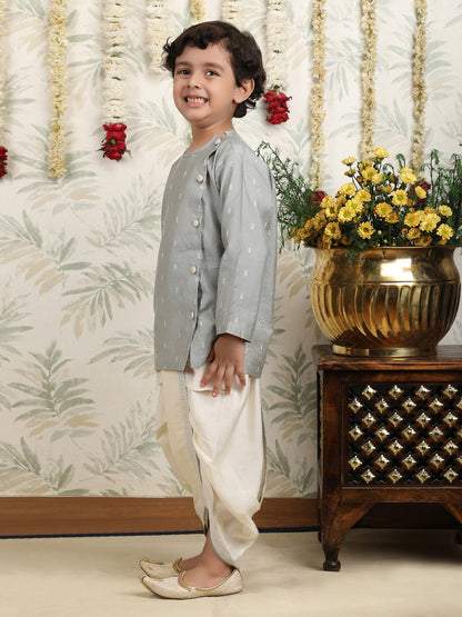 Polka Tots Full Sleeve Angrakha Top With Dhoti - Grey