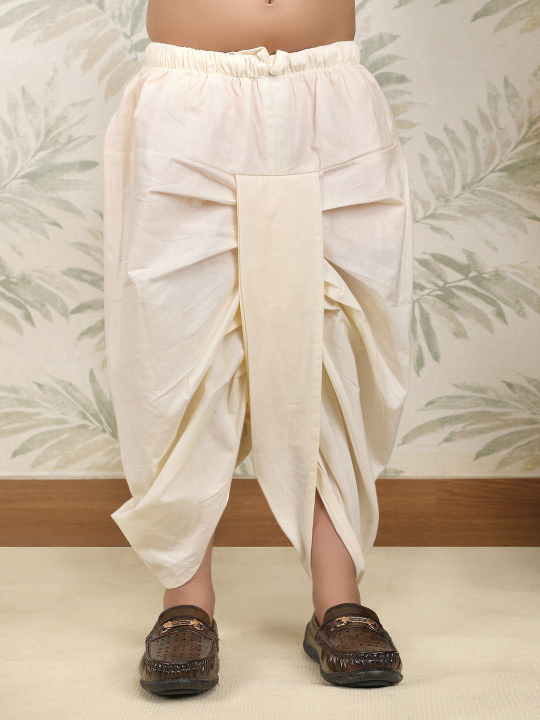 Polka Tots Full Sleeve Leaf Embroidery Angrakha Top With Dhoti - Yellow