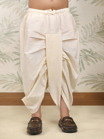 Polka Tots Full Sleeve Leaf Embroidery Angrakha Top With Dhoti - Yellow