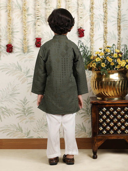 Polka Tots Full Sleeves Pathani Set - Green