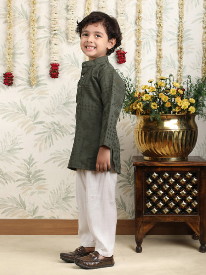 Polka Tots Full Sleeves Pathani Set - Green