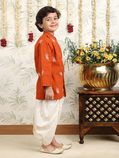 Polka Tots Full Sleeve Angrakha Top With Dhoti - Orange