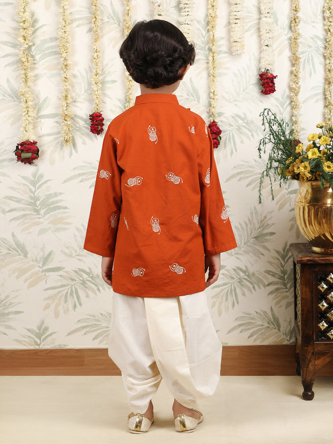 Polka Tots Full Sleeve Angrakha Top With Dhoti - Orange