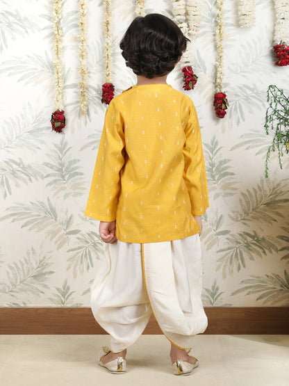 Polka Tots Full Sleeve Angrakha Top With Dhoti - Yellow