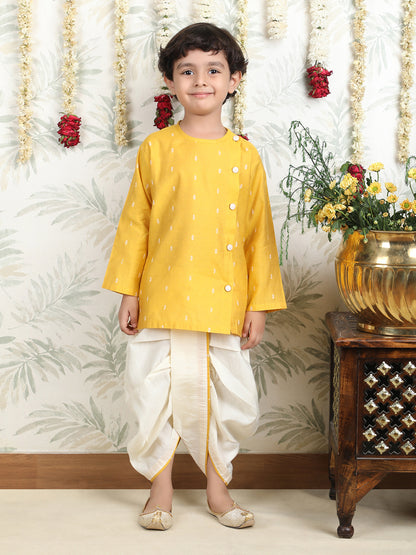 Polka Tots Full Sleeve Angrakha Top With Dhoti - Yellow