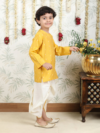 Polka Tots Full Sleeve Angrakha Top With Dhoti - Yellow