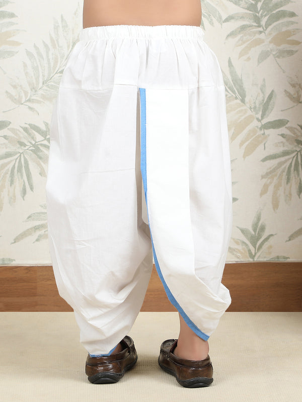 Polka Tots Full-Sleeve Cotton Angrakha Kurta with Dhoti - Blue
