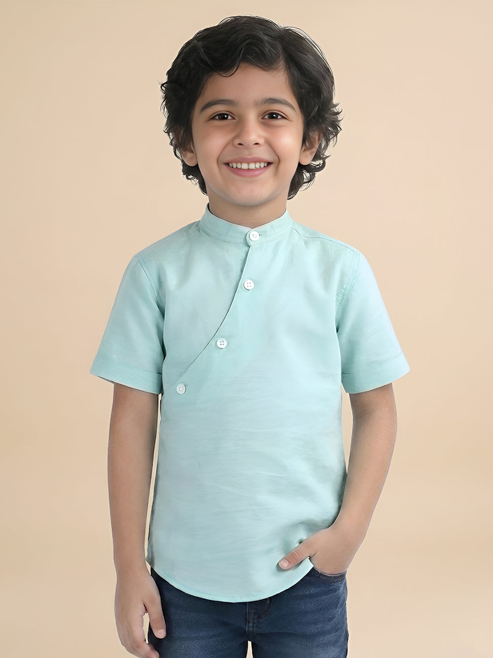 Polka Tots Half Sleeve Kurta - Aqua
