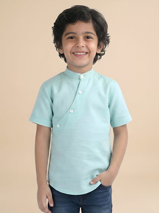 Polka Tots Half Sleeve Kurta - Aqua