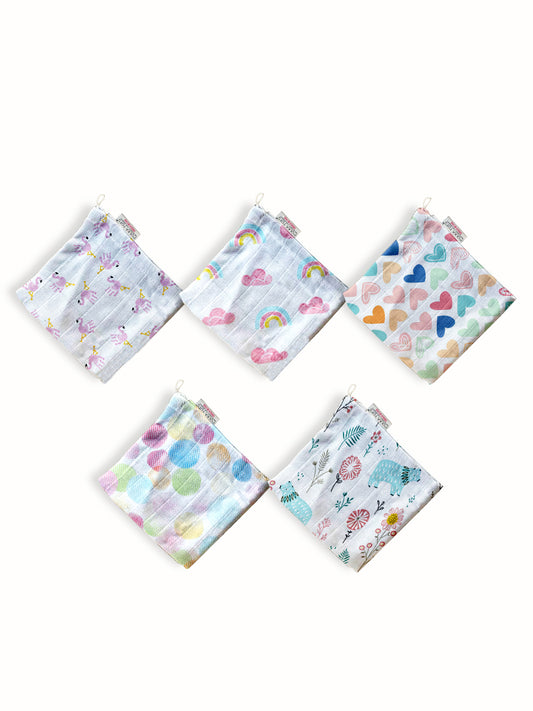 Polka Tots Newborn Pack of 5 100% Soft Muslin Cotton Washcloth Set