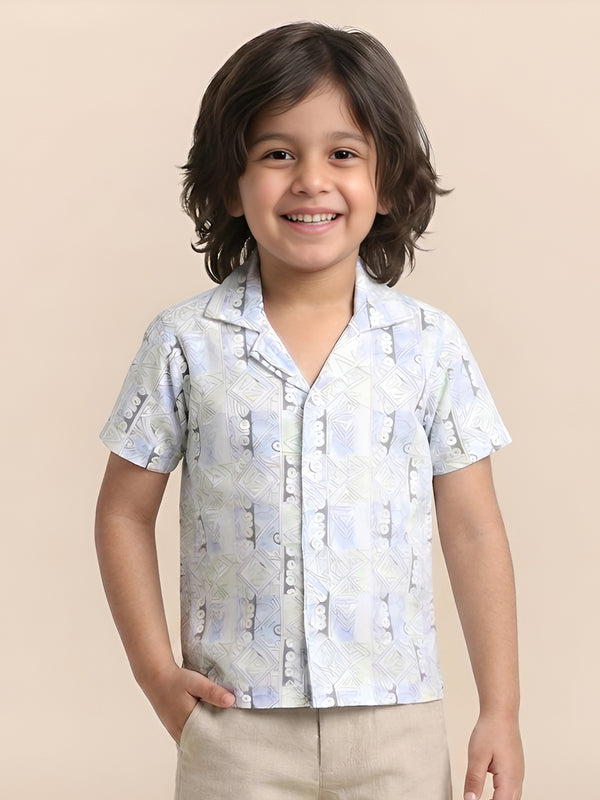 Polka Tots Half Sleeves Abstract print Shirt - Blue