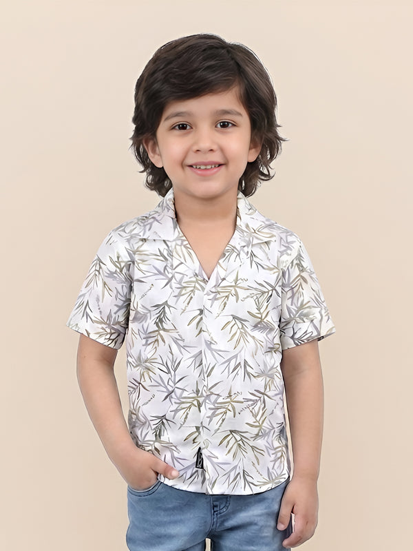 Polka Tots Half Sleeve Leaf print Shirt - Light green