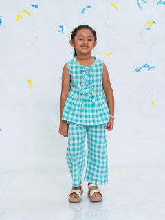 Polka Tots Sleeveless Statement Bow Top & Bottom Set - Sea Green
