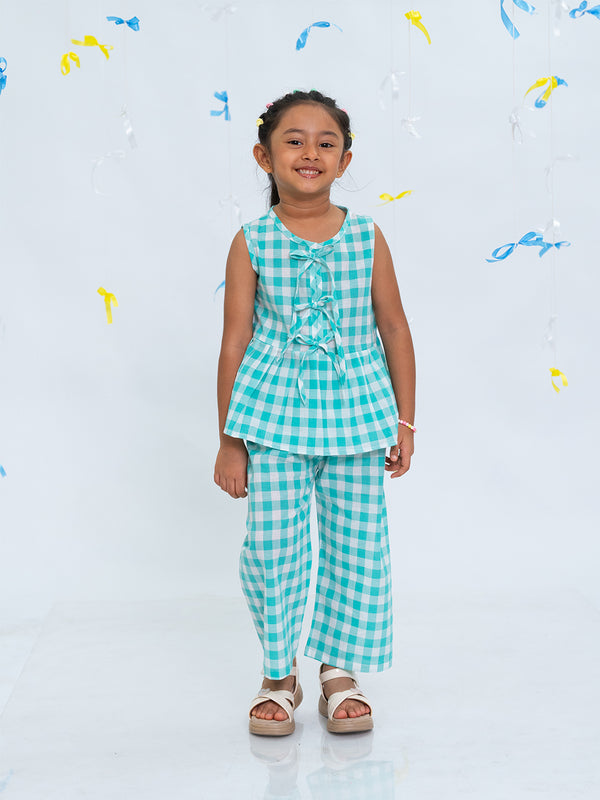 Polka Tots Sleeveless Statement Bow Top & Bottom Set - Sea Green