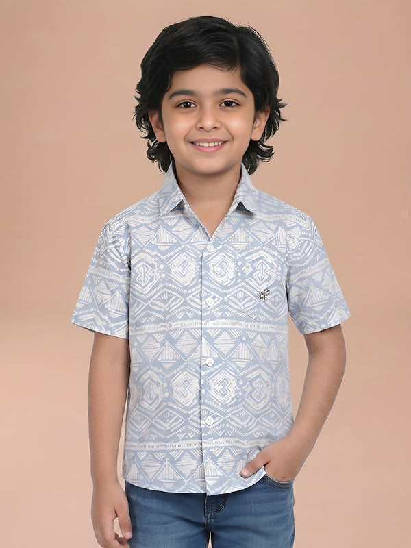 Polka Tots Half Sleeves Abstract print Shirt - Blue