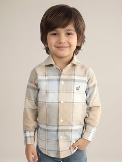 Polka Tots Full Sleeves Checks print Shirt - Beige