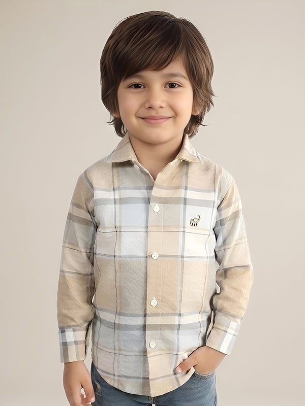 Polka Tots Full Sleeves Checks print Shirt - Beige