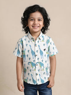 Polka Tots Half Sleeves Animal print Shirt - Blue
