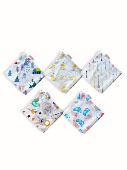 Polka Tots Newborn Pack of 5 100% Soft Muslin Cotton Washcloth Set