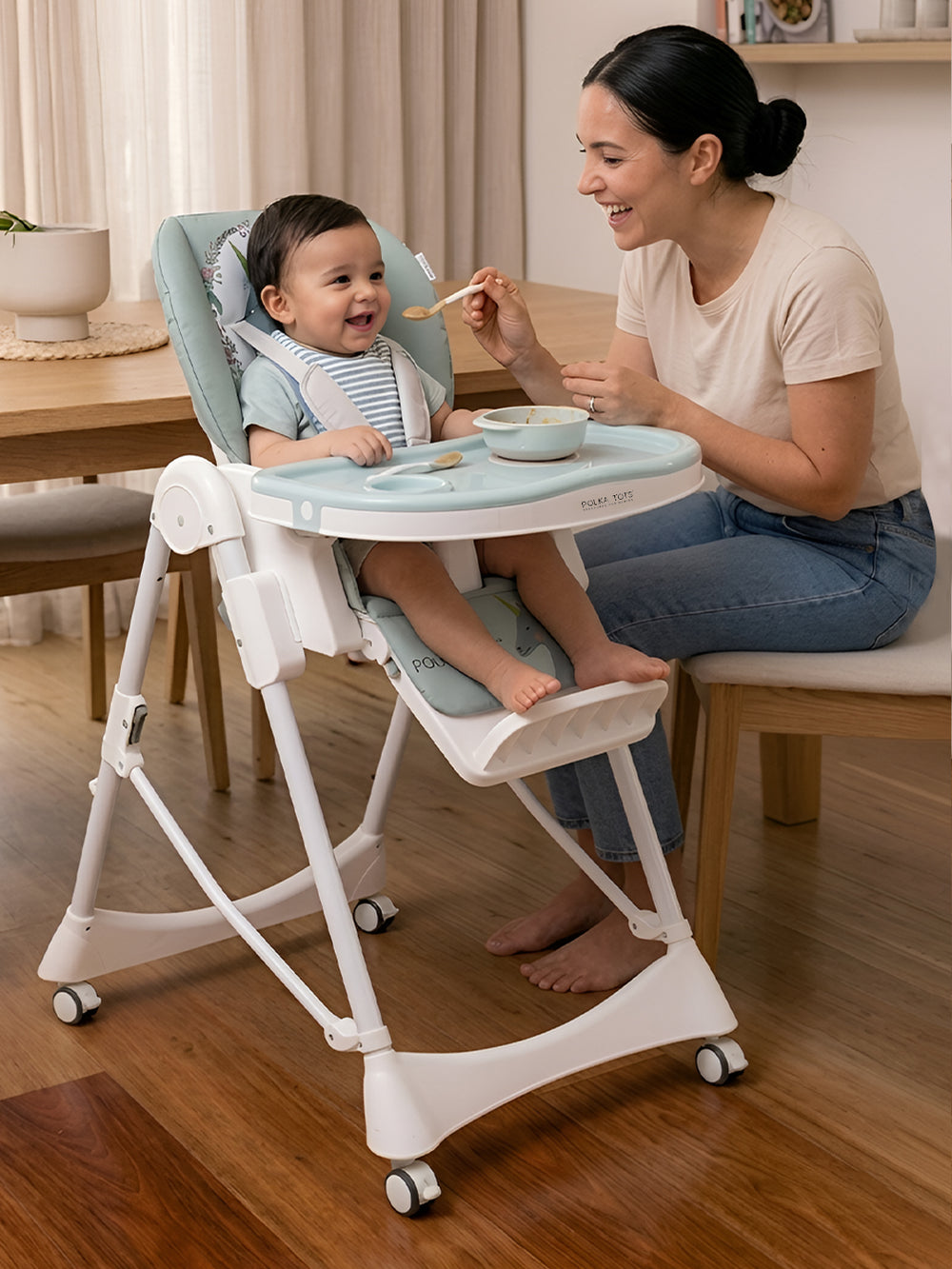 Polka Tots ChicChow Chariot 16 positions Unicorn Design High Chair - (Green)