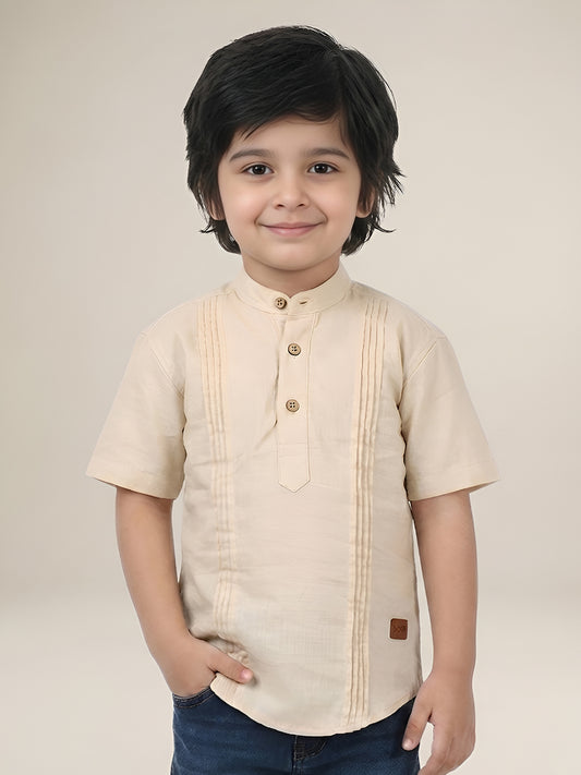 Polka Tots Half Sleeve Kids Kurta - Cream