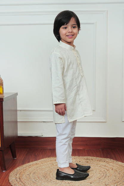 Polka Tots Full Sleeve Silver stripes Kurta Pyjama Set - Yellow