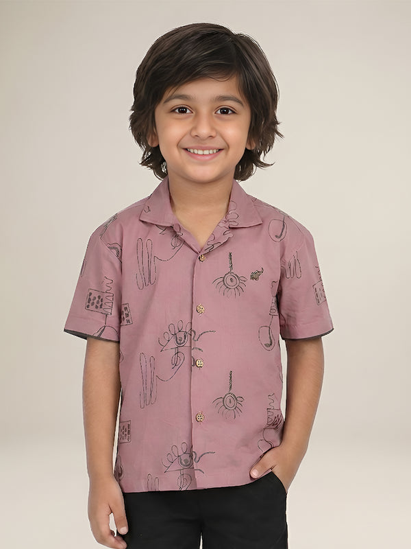 Polka Tots Half Sleeves Embroidered Shirt - Pink