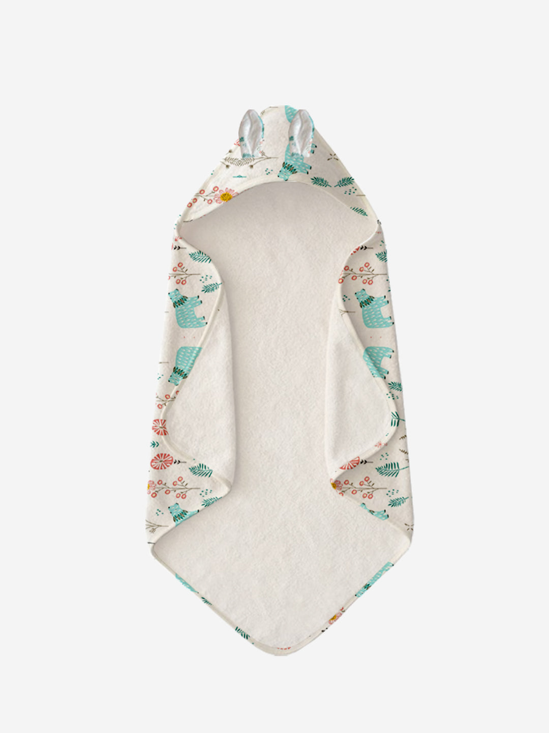 Polka Tots 100% Soft Muslin Cotton 2-Layer Hooded Baby Towel with Ear Appliqué - Bloomy Bear Print