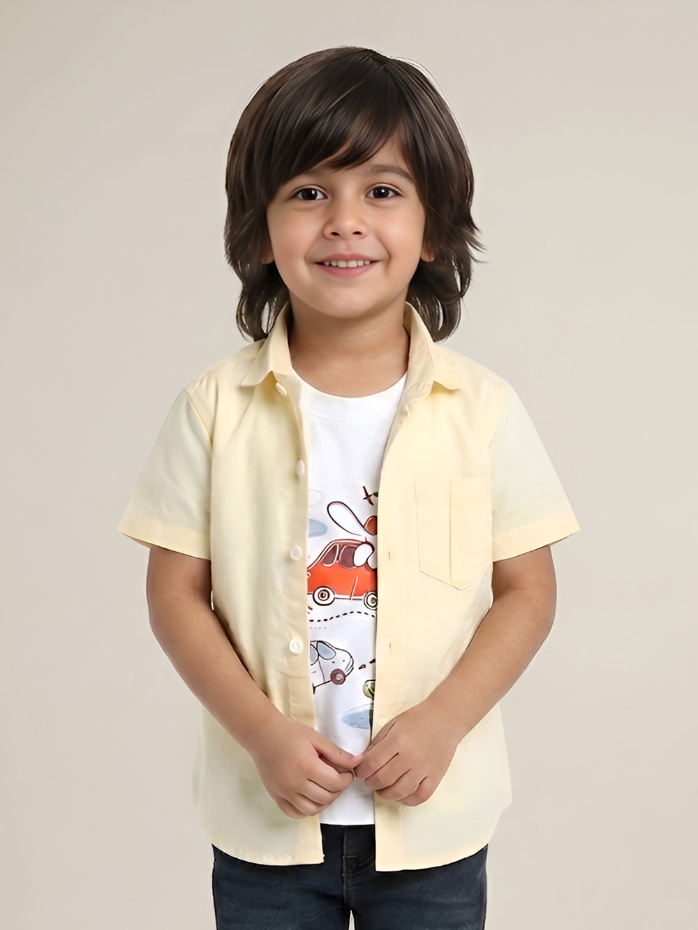 Polka Tots Half Sleeve Travel print T-shirt shirt - Yellow