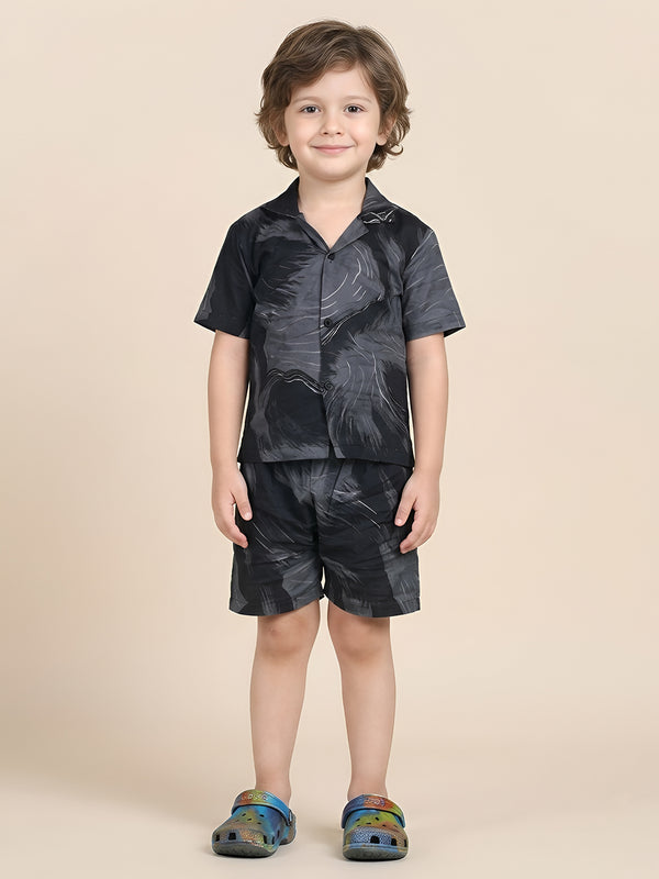 Polka Tots Half Sleeves Brush print Co-ords - Navy