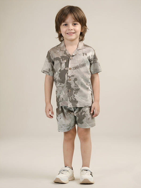 Polka Tots Half Sleeves Brush print Co-ords - Brown