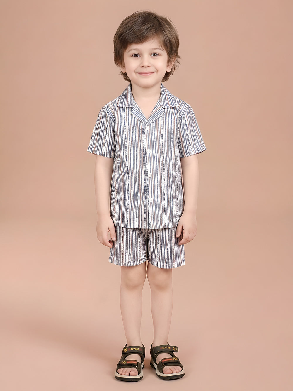 Polka Tots Half Sleeve Lining print Co-ords - Blue