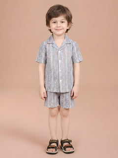 Polka Tots Half Sleeve Lining print Co-ords - Blue