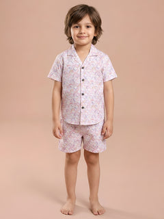 Polka Tots Cotton Half Sleeves Shirt With Shorts, Co-ord Set All Over Print - Light Pink