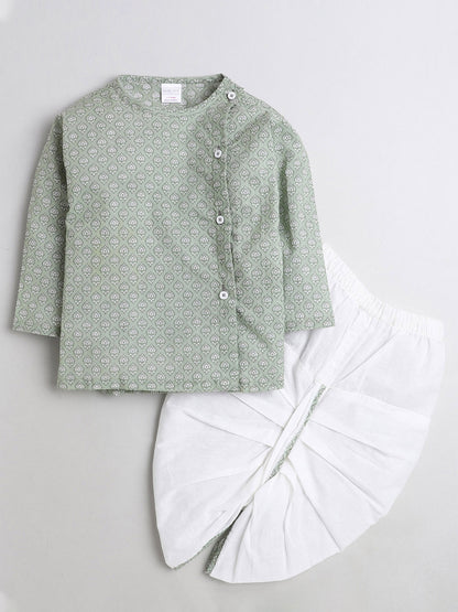 Polka Tots Dhoti Kurta Set for Boys 100% Super Soft Cotton Traditional Ethnic Wear For Kids - Green