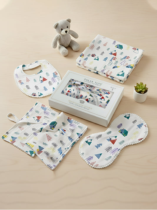 Polka Tots Newborn Pack of 5 100% Soft Double-Layer Muslin Cotton Essentials Gift Box – Tiny Town Print