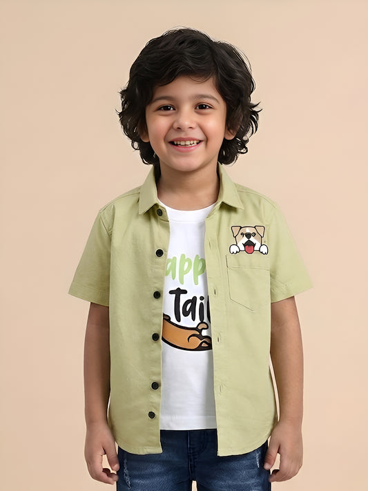 Polka Tots Half Sleeve Dog print T-shirt shirt - Yellow