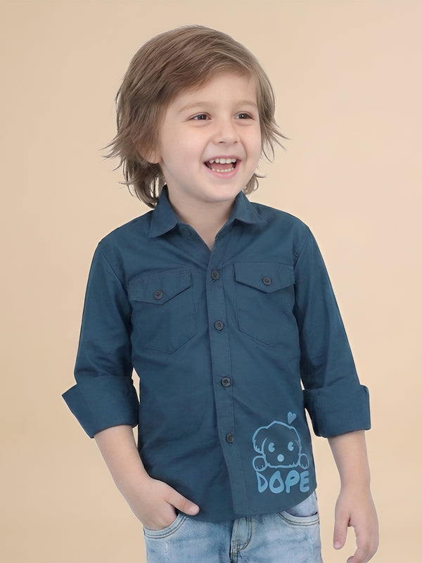 Polka Tots Full sleeves Dope print shirt - Dark Blue