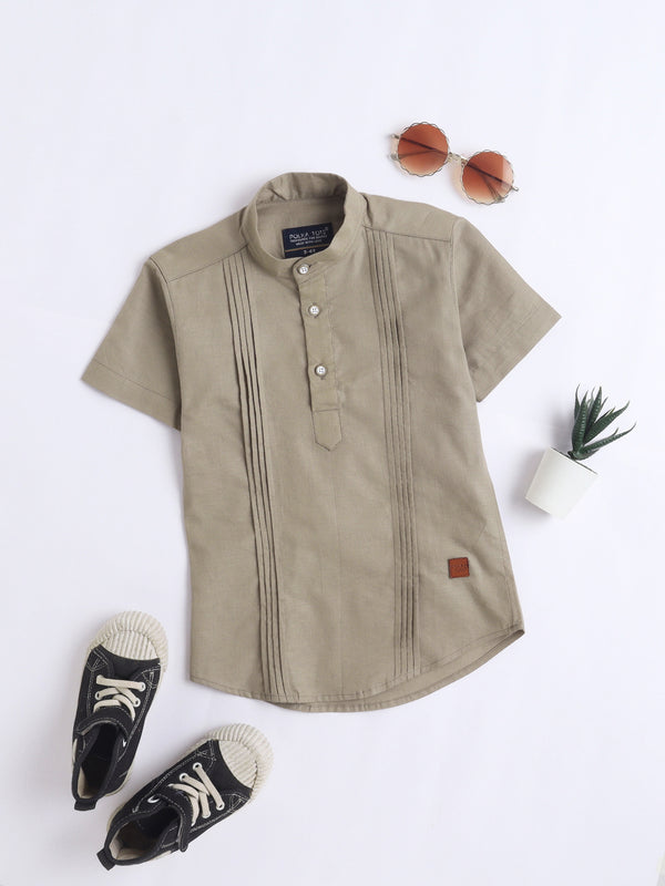 Polka Tots Half Sleeve Kurta - BROWN