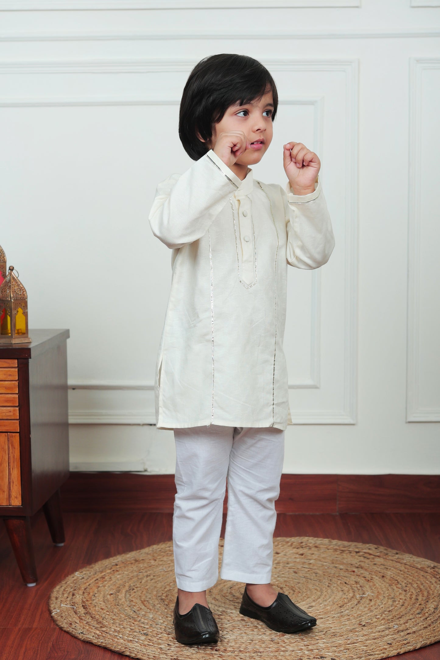 Polka Tots Full Sleeve Silver stripes Kurta Pyjama Set - Yellow