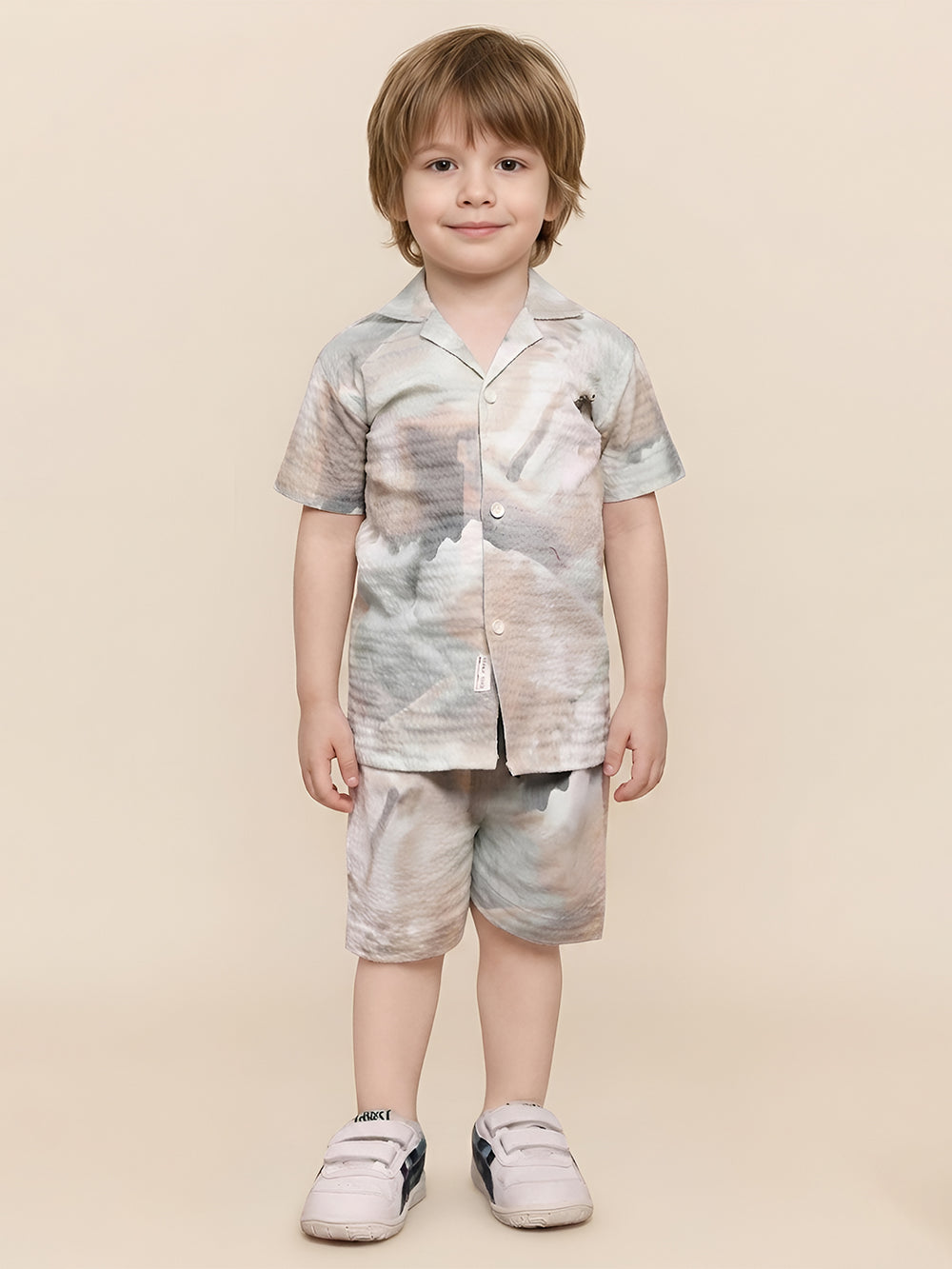 Polka Tots Cotton Half Sleeves Shirt With Shorts/Co-ord-White