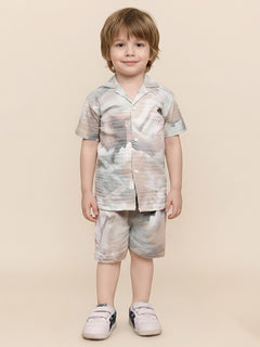 Polka Tots Cotton Half Sleeves Shirt With Shorts/Co-ord-White