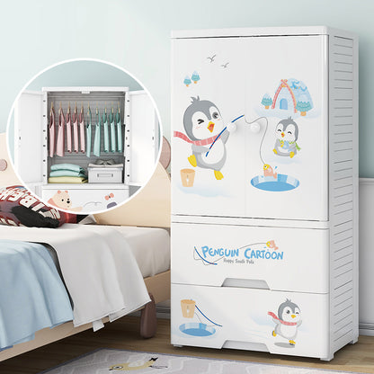POLKA TOTS Wardrobe Storage Convertible/Collapsible Almirah Plastic Closet For Clothes (Cute Penguin)