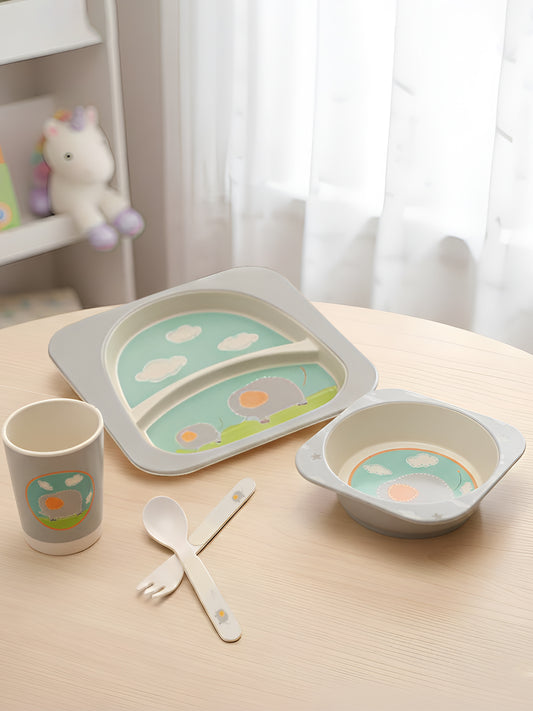 Eco Friendly 5 Pieces Bamboo Fiber Kids Dinner Set (Baby Elephant)