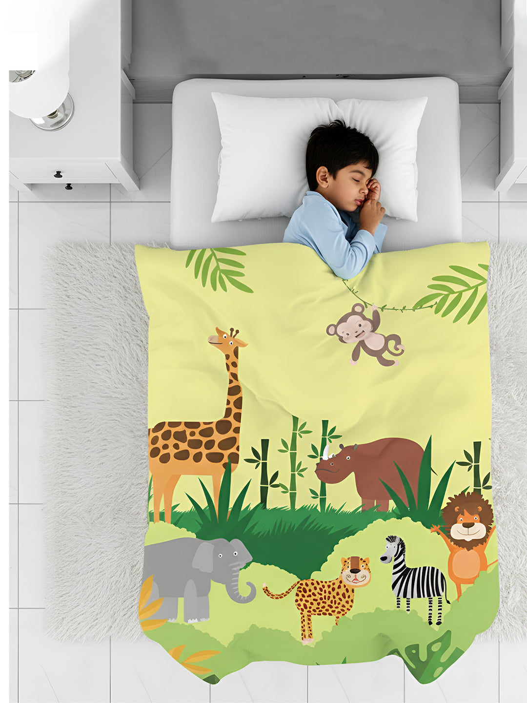 Polka Tots Kids Comforter Baby Blanket and Reversible Quilt 2 Way Design  ( Jungle,54 x 35 Inch)